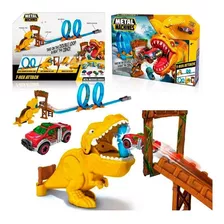 Pista Autos Dinosaurio Doble Metal Machines T-rex Atack Full Color T- Rex