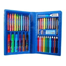 Estojo Infantil Escolar Maleta Azul + Desenhos Pintar 48p Cor Colorido