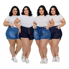 Kit 4 Short Jeans Plus Size Feminino Com Lycra Cintura Alta