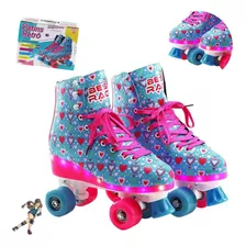 Patins Azul 4 Rodas Led Infantil Com 2 Freios Seguro 35/36