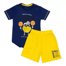 Conjunto Infantil 4 Ao 8 Camiseta E Shorts Basquete Amarelo
