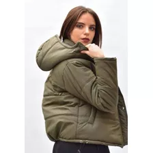 Campera Negra Metalizada Mujer Puffer Invierno Capucha Moda