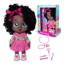 Boneca Negra Menina Médica Brave Girls Grande C/ Acessórios