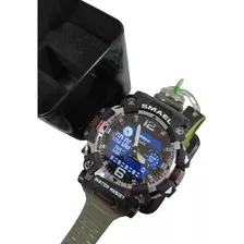 Reloj Militar Multifunción Smael Verde Hora Dual Fecha Luz