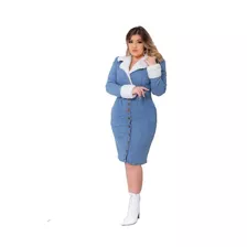 Vestido Sobretudo De Botões Frontais E Manga Longa Em Jeans 