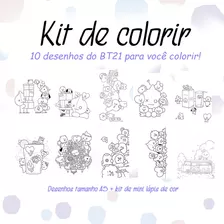 Kpop | Kit Folhas Para Colorir Bts Bt21 + Lápis De Cor