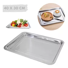 Bandeja Aço Inox Retangular Rasa 30 X 40 - Ke Home