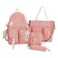 Mochila De Colegio Kawaii Harajuku - 5 Piezas - Rosada