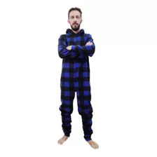 Pijama Macacão Soft Masculino Inverno Com Pezinho Opcional 