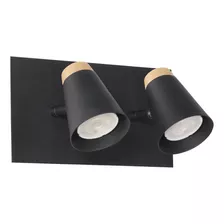 Aplique 2 Luces Eleanor Negro Con Madera Base Apto Led Mks