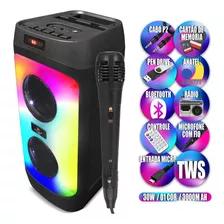 Caixa De Som Bluetooth 30w Rgb Tws Fm Usb Microfone Cor Preto