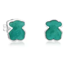 Pendientes Tous New Color De Plata Con Amazonita Color Verde