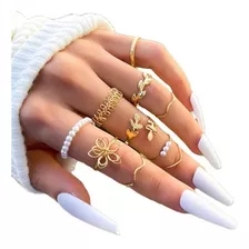 Set Conjunto De 10 Anillos De Flores Elegantes Moda Coreana