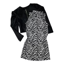 Vestido Infantil De Menina Animal Print + Jaqueta Couro Fake