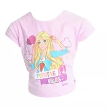 Remera Camiseta Barbie Positive Vibes Infantil Manga Corta