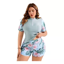 Traje Baño Gordita Extra Grande Plus Blusa Manga Short Playa