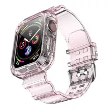 Malla Para Apple Watch 42/44/45mm C/bumper Clear Gliter Rosa
