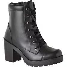 Bota Tratorada Feminino Salto Alto Ziper Preta Fosca 1701