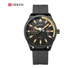 Relojes Curren 8421 Pulse De Silicona Impermeables Para Hombre, Correa De Color Amarillo Grafito, Fondo Gris