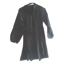 Vestido Negro De Manga Larga Con Lazo A La Cintura Talle L