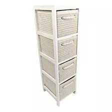 Cajonera Torre Organizador Madera 4 Canastos Lcm Color Blanco