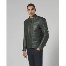 Jaqueta Triumph De Couro Masculino Braddan Verde Tamanho P