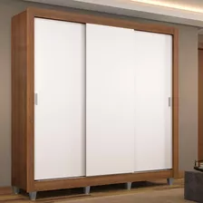 Guarda Roupa Casal Mônaco Madesa 3 Portas Correr Com Pés Rb Cor Rustic/branco 10936ecp