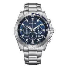 Reloj Citizen An820157l Para Hombre Cronógrafo Marcador24hrs Color De La Malla Plateado Color Del Bisel Plateado/azul Color Del Fondo Azul