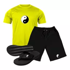Kit Camiseta + Bermuda + Chinelo Yin Yang Ótima Qualidade 