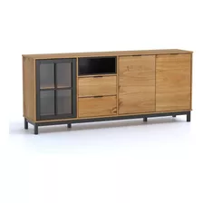 La Cueva Muebles Denise 1219 Color Miel/negro Aparador Bargueño Rack Buffet Living Comedor Madera 