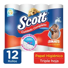 Papel Higiénico Scott Cuidado Completo Triple Hoja 12 Rollos