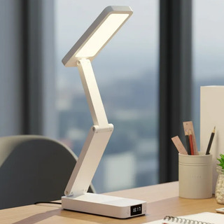 Luminária De Mesa Led Articulada Recarregável Com Relógio Branco