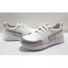 Sam123 Zapatillas Talles Chicos Mujer Blancas Praga Plata