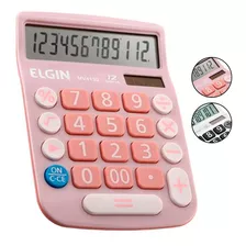 Calculadora De Mesa 12 Dígitos Bateria Solar Mv-4130 Elgin Cor Rosa