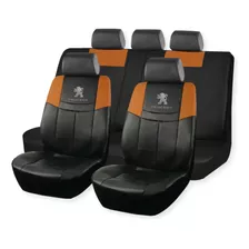 Cubreasiento Ecocuero Negro Marrón Logo Peugeot Bordado