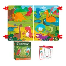 Set De 4 Puzzles En 1 Mundo Jurásico +3 Años 56 Piezas