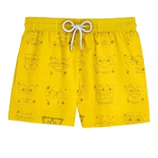 Short Praia Bob Esponja Faces Ylw Bermuda Masculino Ref0319