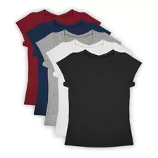 Kit 5 Camisetas Blusas Femininas Babylook Slim Gola V Básica