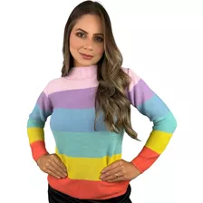 Blusa Feminina Blogueira Listrada Colorida Candy Color Origi