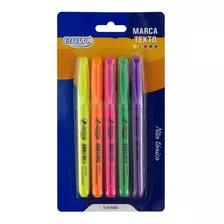 Caneta Marca Texto Com 5 Cores Fluorescentes Brw 05 Und.