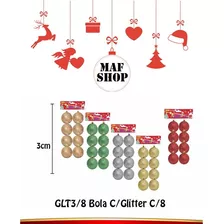 Bolas Arvore Natal Brilhante Gritter 3cm 8 Peças Linha Luxo
