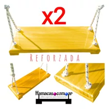 Hamaca Columpio Madera Tipo Plaza Reforzada Sogas Combo X 2