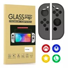 Pelicula Nintendo Switch Oled + Silicone Joy Con + 4 Grip