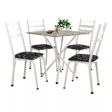 Conjunto De Mesa Paula 4 Cadeiras Branco/floral Granito