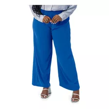 Calça Feminina Plus Size Em Viscose Secret Glam Azul