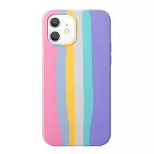 Funda Case Protectora Arcoiris Generica Compatible iPhone Color Pastel Arcoiris iPhone 12 Mini