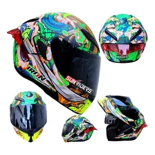 Casco Para Moto Iron Racing Verde Amarillo Abatible Lentes 