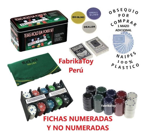 Set De Poker 200 Fichas + Cartas + Paño + Lata
