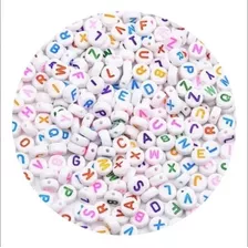 Miçanga Infantil Letras Alfabeto 500 Pçs P/ Pulseira Colar Cor Branca Com Letras Coloridas