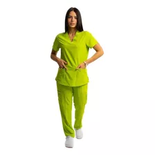 Conjunto Médico Enfermero Dama Uniforme Elastizado Verde